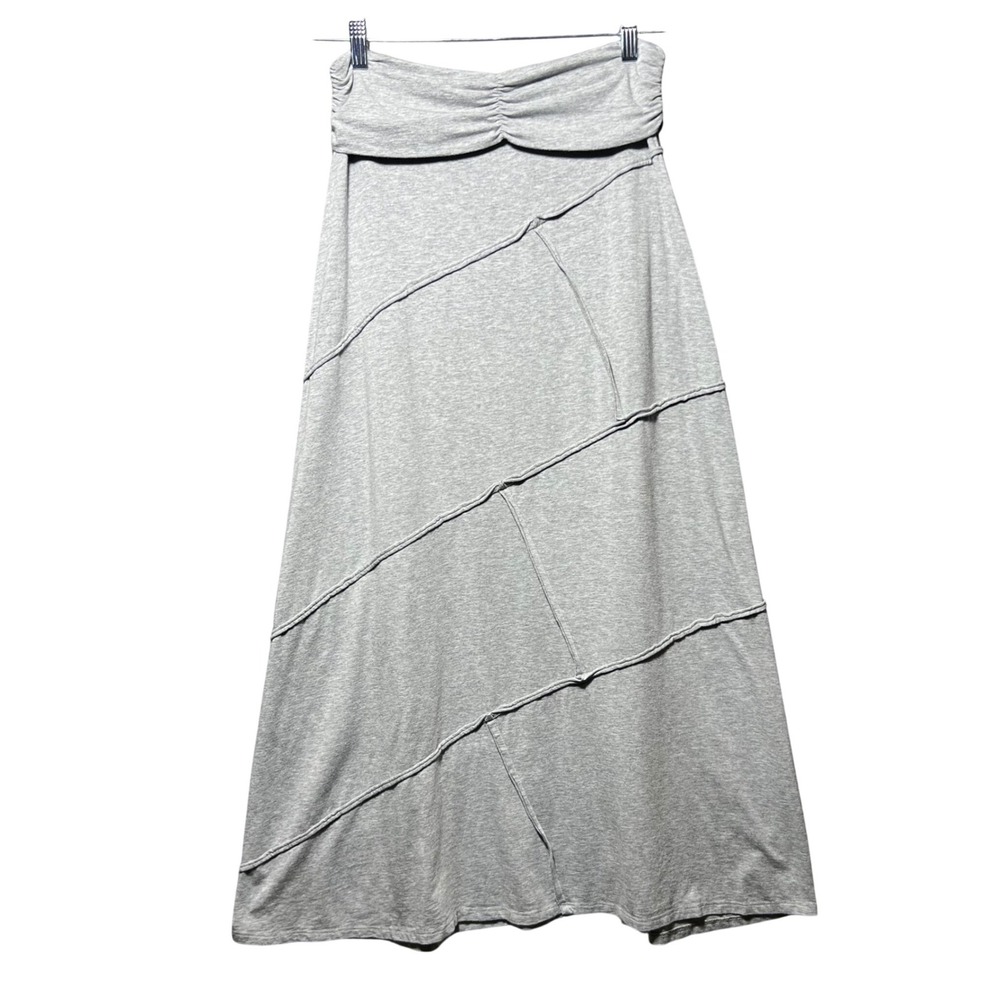 Mod-o-doc‎ Grey Cotton Modal Jersey Maxi Skirt Raw Seam Detail Womens Medium